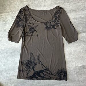 Vintage Canada Brown Floral Print Women's Top/ off shoulder dress